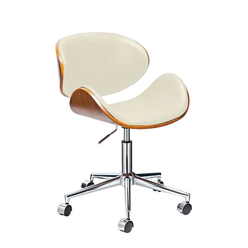 White Office Chair with Plywood Frame and Chrome Base