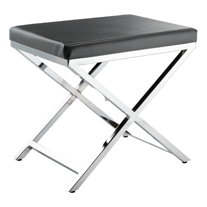 Gray Accent Stool with Chrome Base