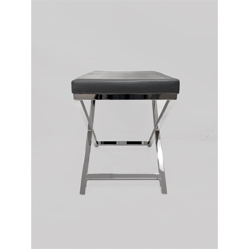 Gray Accent Stool with Chrome Base