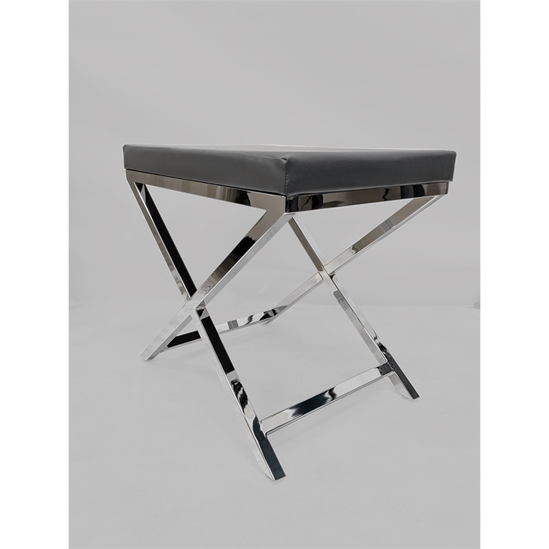 Gray Accent Stool with Chrome Base