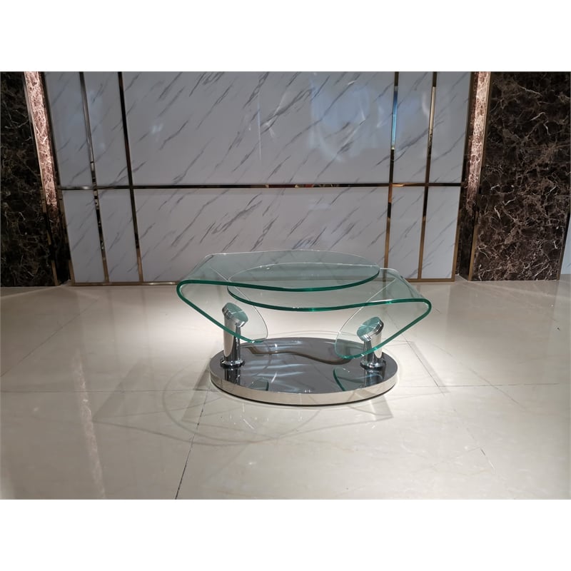 Motion Coffee Table with Clear Glass Top and Chrome Base
