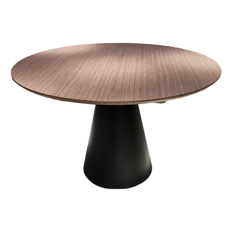 Walnut Wood Top 48" Round Dining Table w/Black Powder Coating Pedestal Base