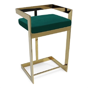 30&quot Green Cushion  Bar Chair with  Polished Gold Base
