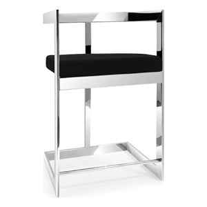 26&quot Black Cushion Bar Chair with Stainless Steel Base