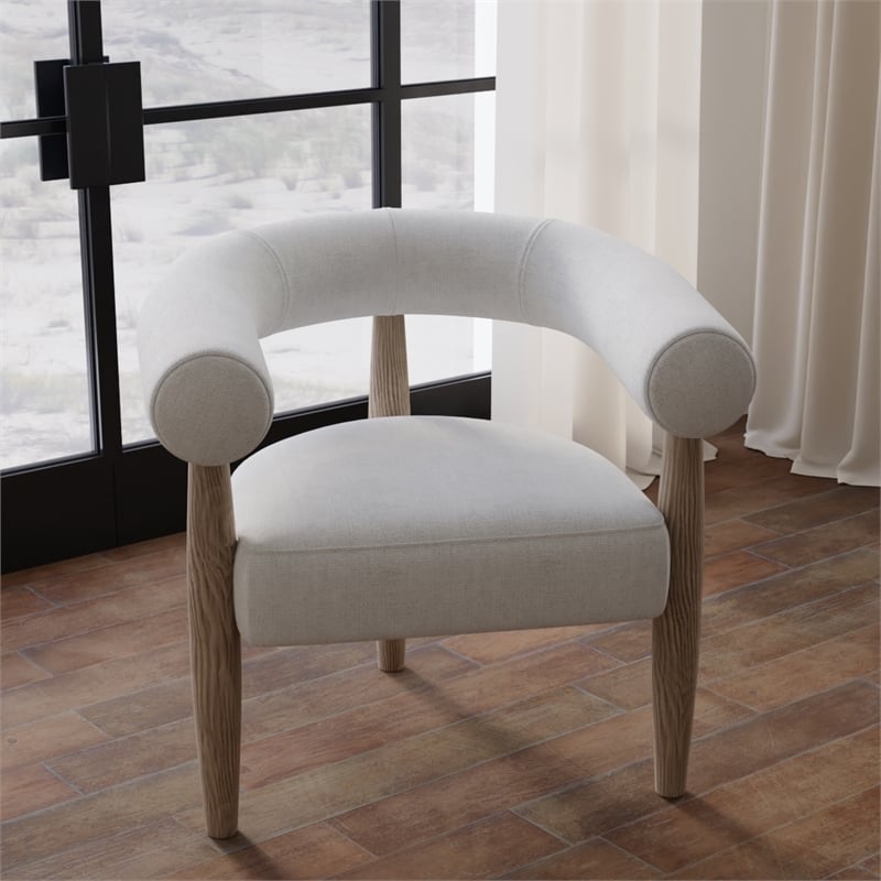 Elissidy Plywood Ash Veneer Base and Upholstery Inner Armchair Off White