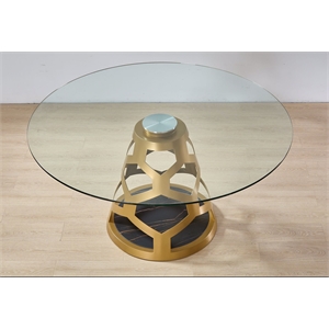 Round Clear Glass Dining Table with Gold Base