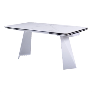White Ceramic Extension Dining Table with White Metal leg