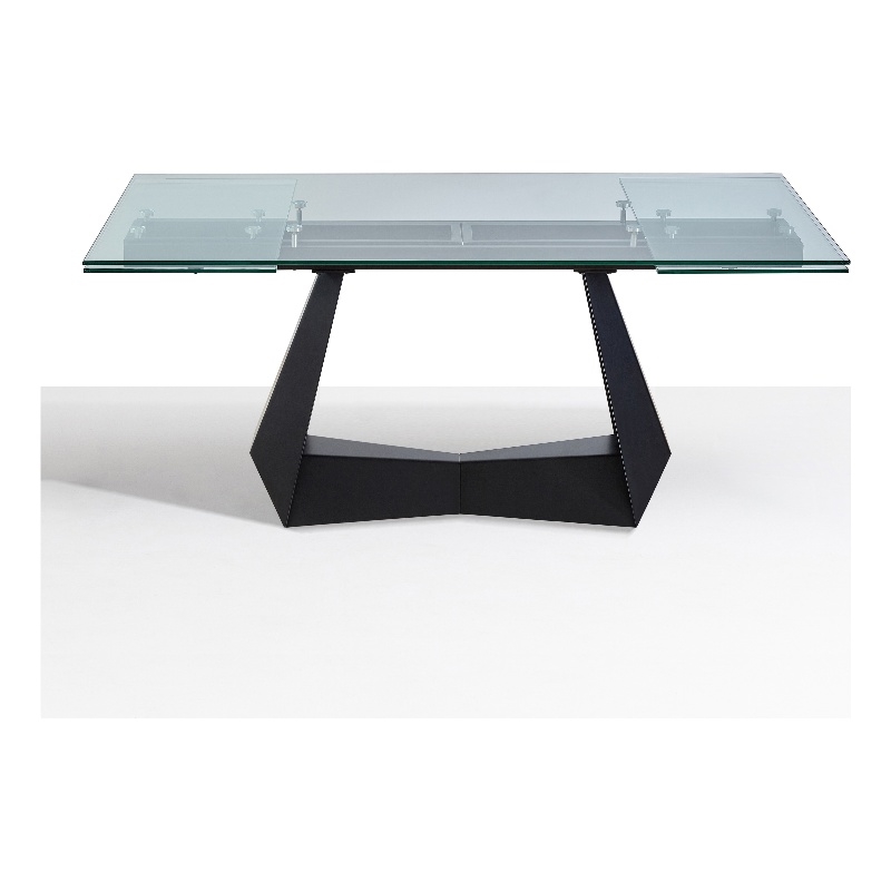 Clear Glass Extension Dining Table with Black Metal Base Cymax Business