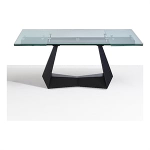 Clear Glass Extension Dining Table with Black Metal Base