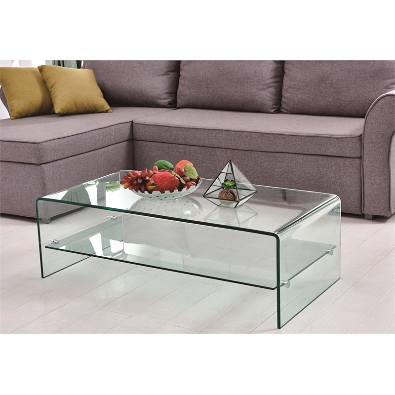 Waterfall 12MM Bent Tempered Glass Coffee Table with 8mm Glass Shelf