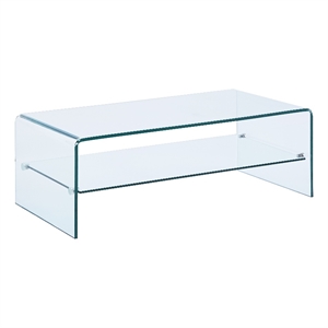 Waterfall 12MM Bent Tempered Glass Coffee Table with 8mm Glass Shelf