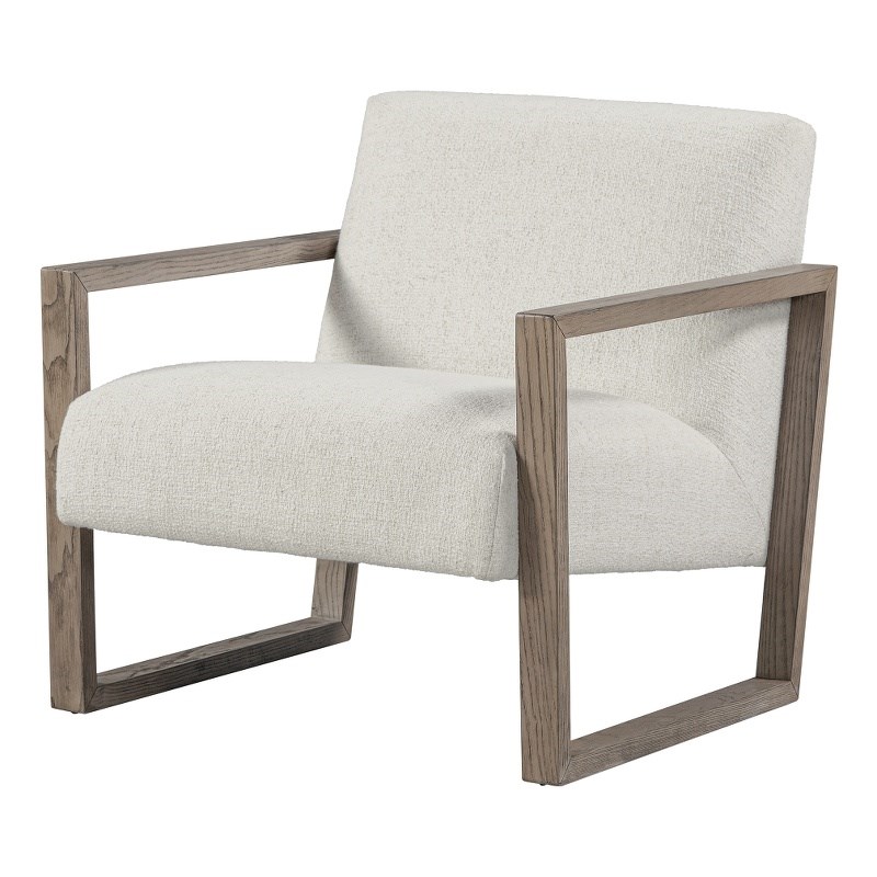 ELISSIDY Upholstered Off White Fabric Sled Ash Oak Wood Base Armchair