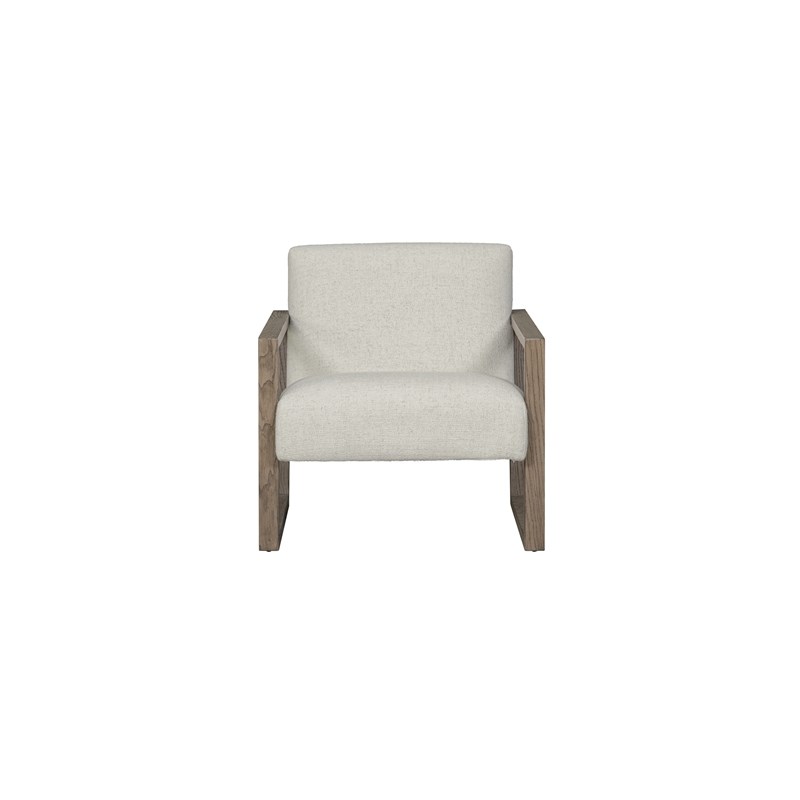ELISSIDY Upholstered Off White Fabric Sled Ash Oak Wood Base Armchair