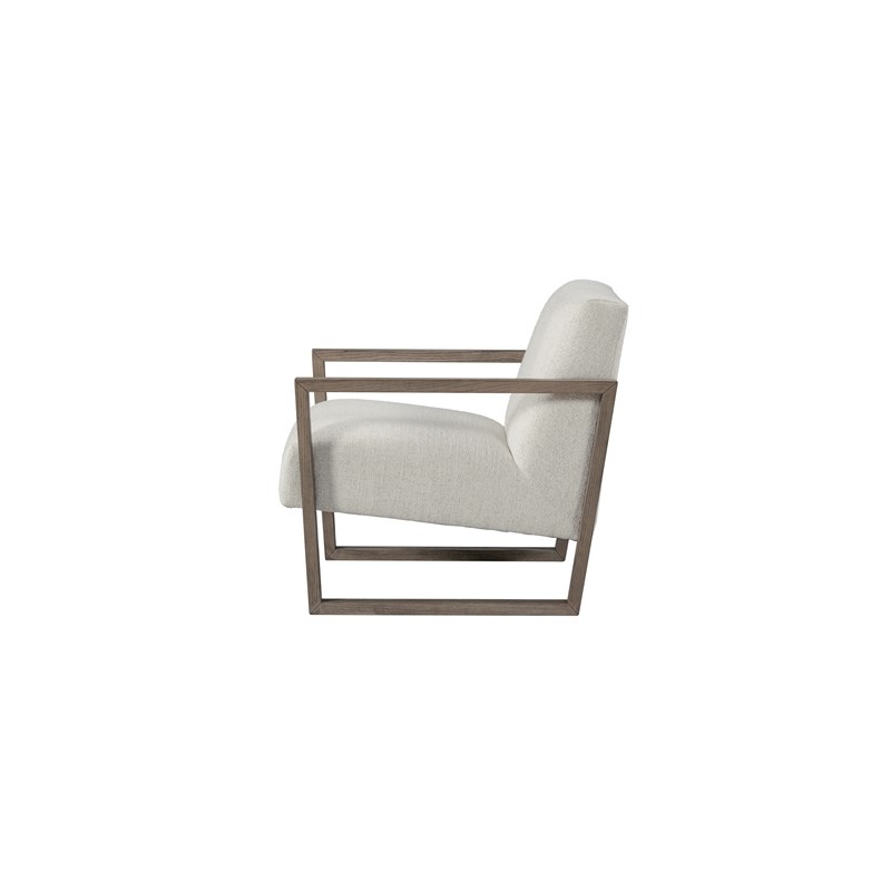 ELISSIDY Upholstered Off White Fabric Sled Ash Oak Wood Base Armchair