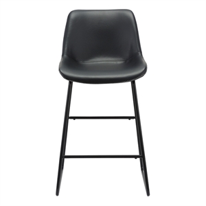 Black PU Leather 26 Inch High Bar Stool with Metal Leg Set of 2