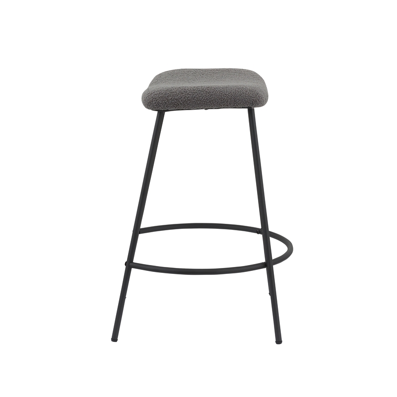 Gray Teddy Fabric 25.5 Inch High Stool with Metal Leg Set of 2