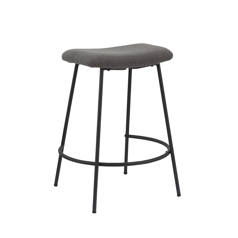 Gray Teddy Fabric 25.5 Inch High Stool with Metal Leg Set of 2