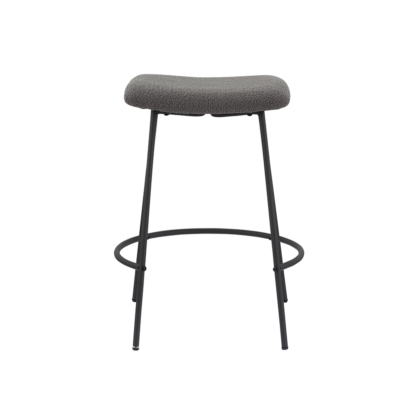 Gray Teddy Fabric 25.5 Inch High Stool with Metal Leg Set of 2