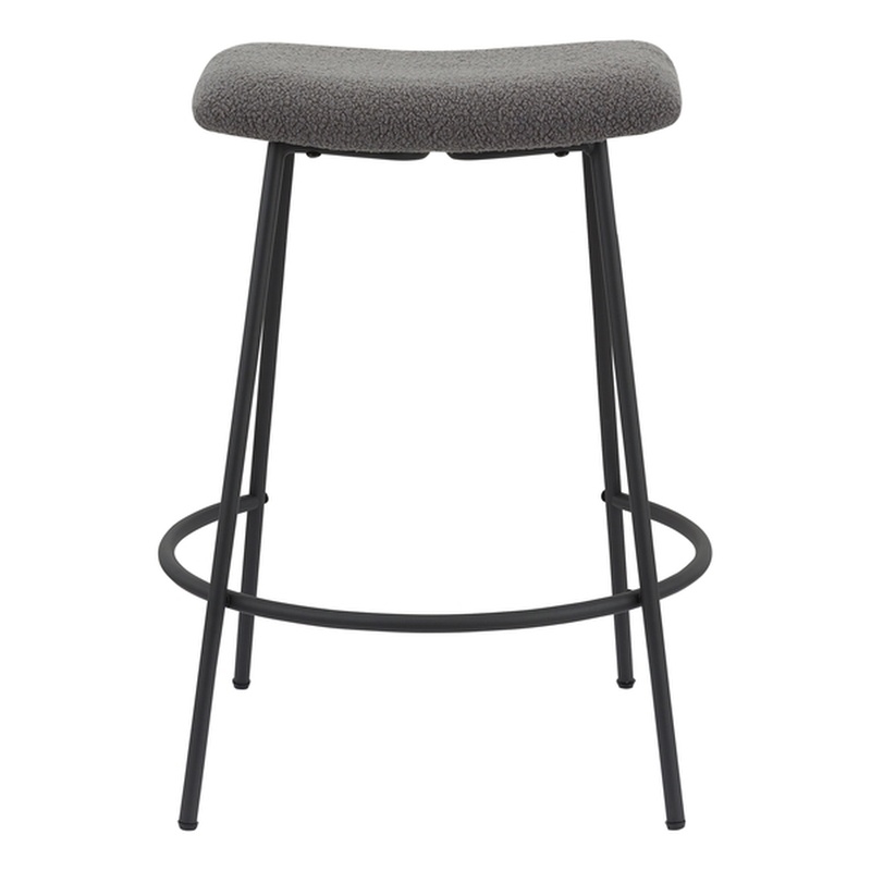 Gray Teddy Fabric 25.5 Inch High Stool with Metal Leg Set of 2