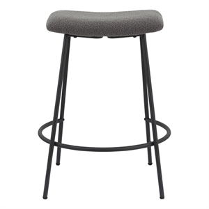 Gray Teddy Fabric 25.5 Inch High Stool with Metal Leg Set of 2