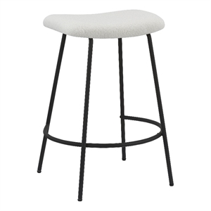 White Teddy Fabric 25.5 Inch High Stool with Metal Leg Set of 2