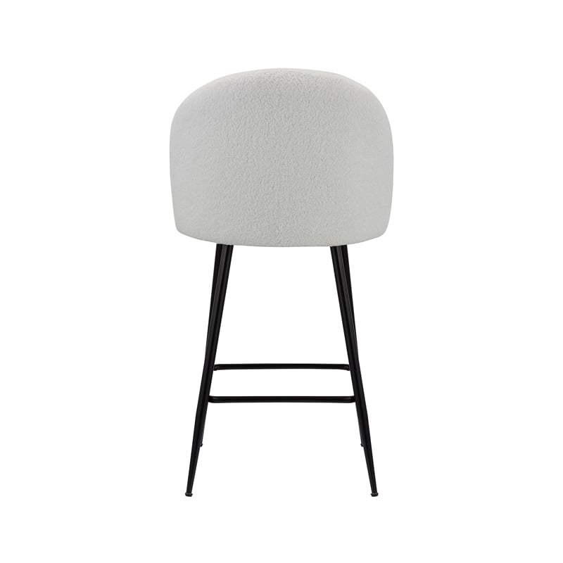 Whtie Teddy Fabric 26 Inch High Stool with Metal Leg Set of 2
