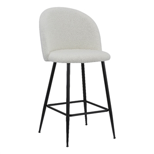 Whtie Teddy Fabric 26 Inch High Stool with Metal Leg Set of 2