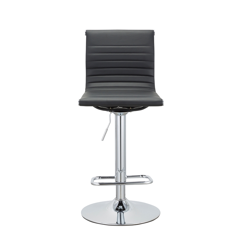 Adjustable 37 to 45.5 Inches Balck PU Bar Stool with Chrome Leg Set of 2