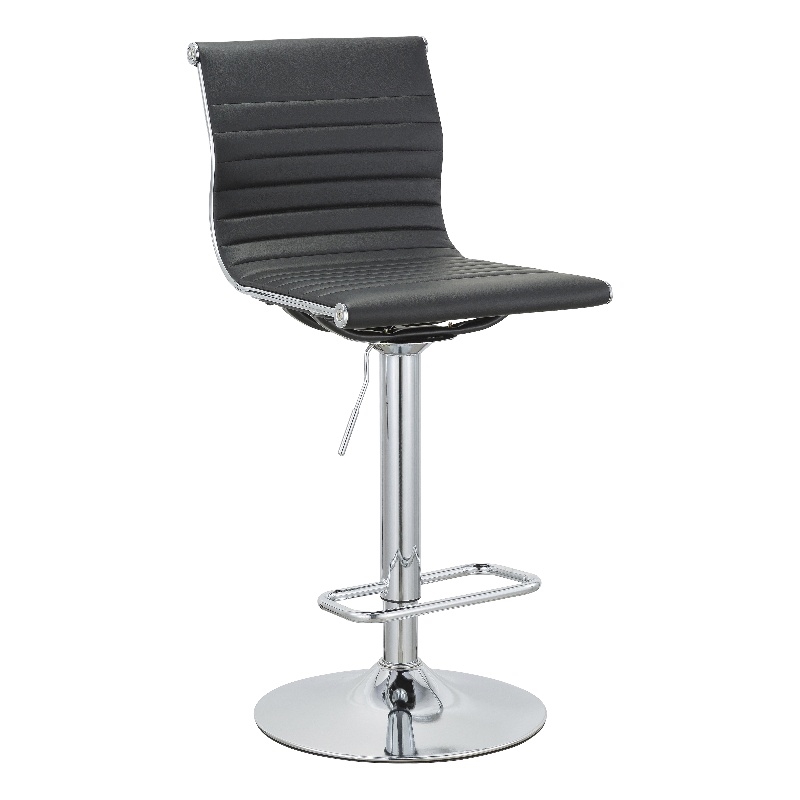 Adjustable 37 to 45.5 Inches Balck PU Bar Stool with Chrome Leg Set of 2