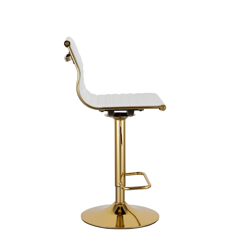 Adjustable 37 to 45.5 Inches High White PU Bar Stool with Gold Legs Set of 2