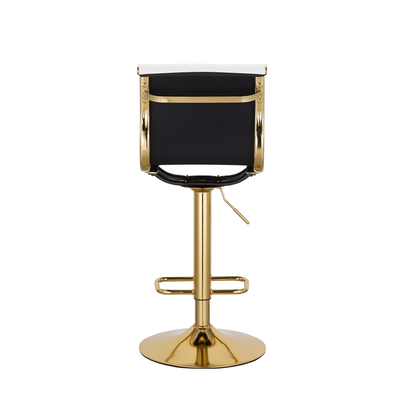 Adjustable 37 to 45.5 Inches High White PU Bar Stool with Gold Legs Set of 2
