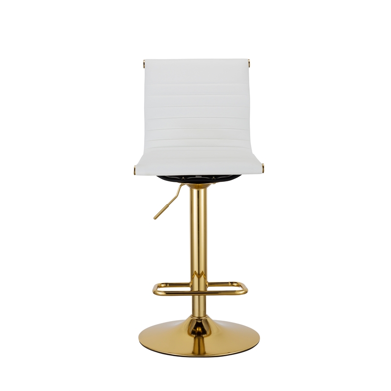 Adjustable 37 to 45.5 Inches High White PU Bar Stool with Gold Legs Set of 2