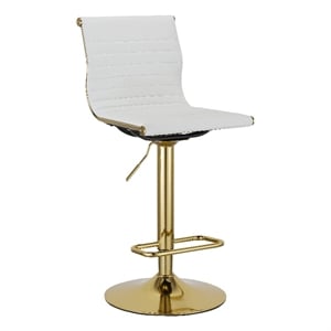 Adjustable 37 to 45.5 Inches High White PU Bar Stool with Gold Legs Set of 2