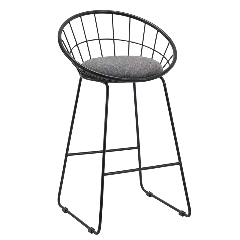 26 Inches High Gray Fabric Stool with Metal Legs Set of 2