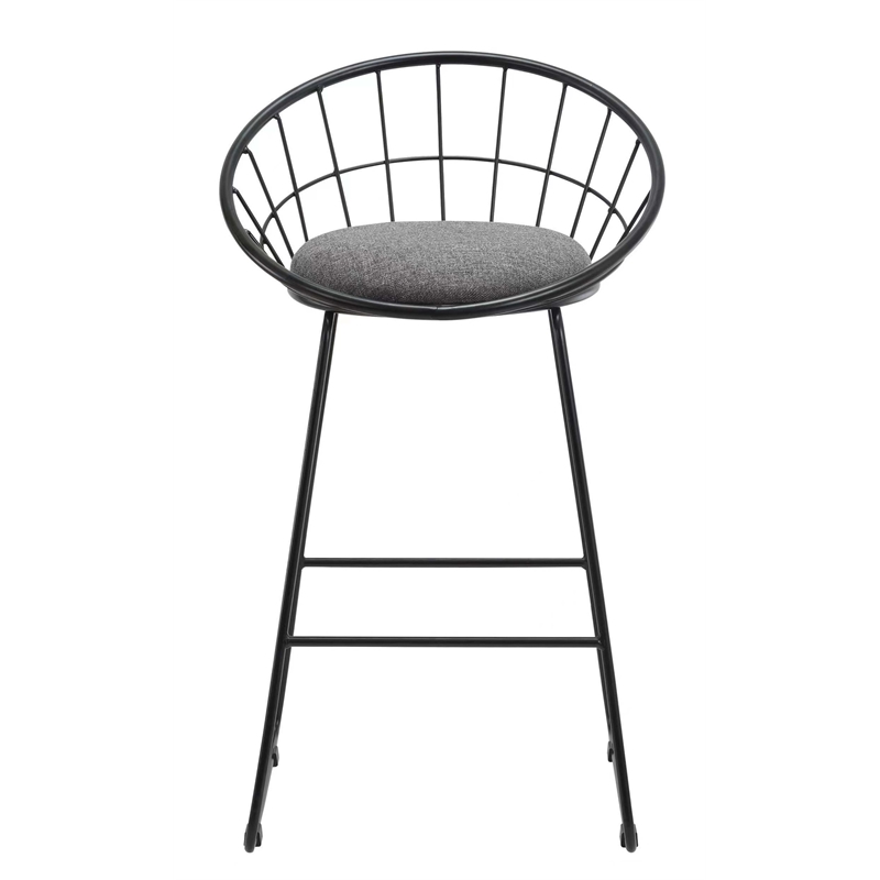26 Inches High Gray Fabric Stool with Metal Legs Set of 2