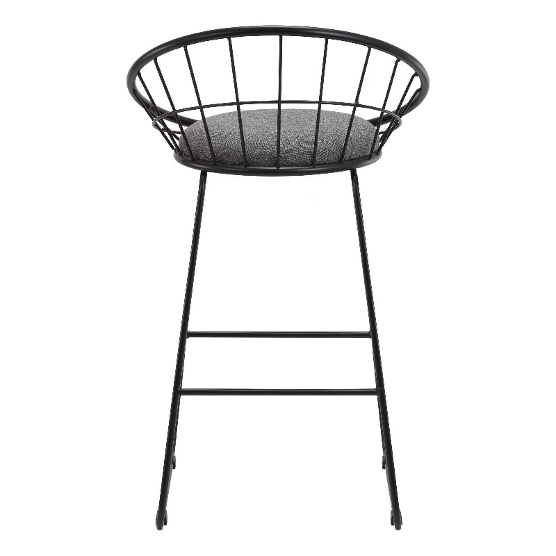 26 Inches High Gray Fabric Stool with Metal Legs Set of 2