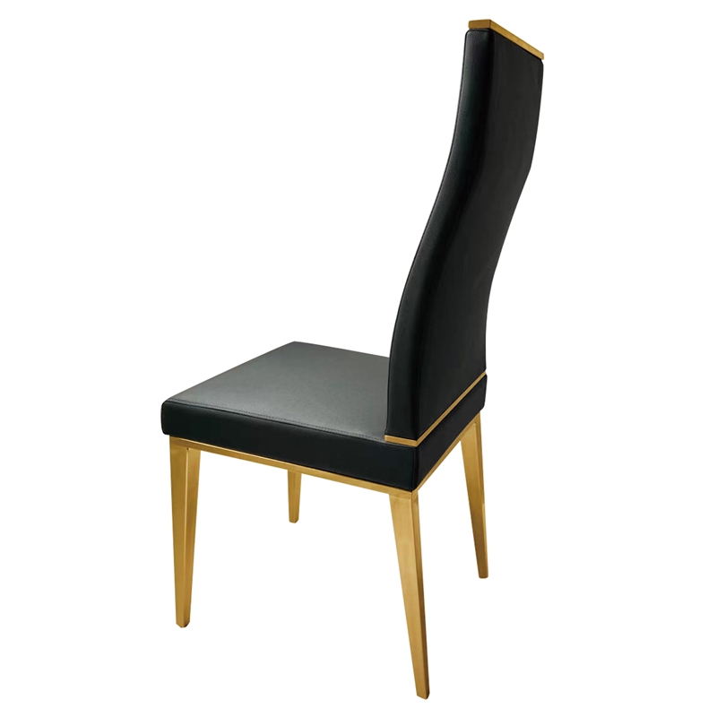 Black Dining Chair with Brushed Gold Stainless Steel legs Set of 4