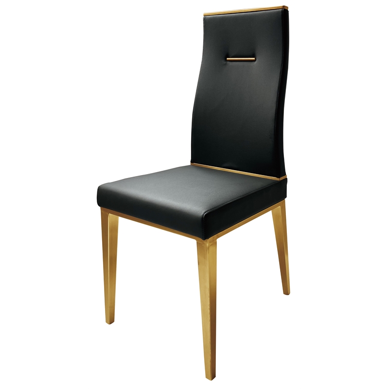 Black Dining Chair with Brushed Gold Stainless Steel legs Set of 4