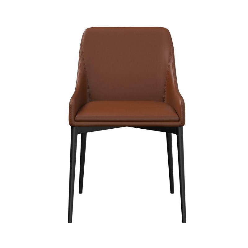 Set of 2 Cognac Faux Leather Dining Chairs