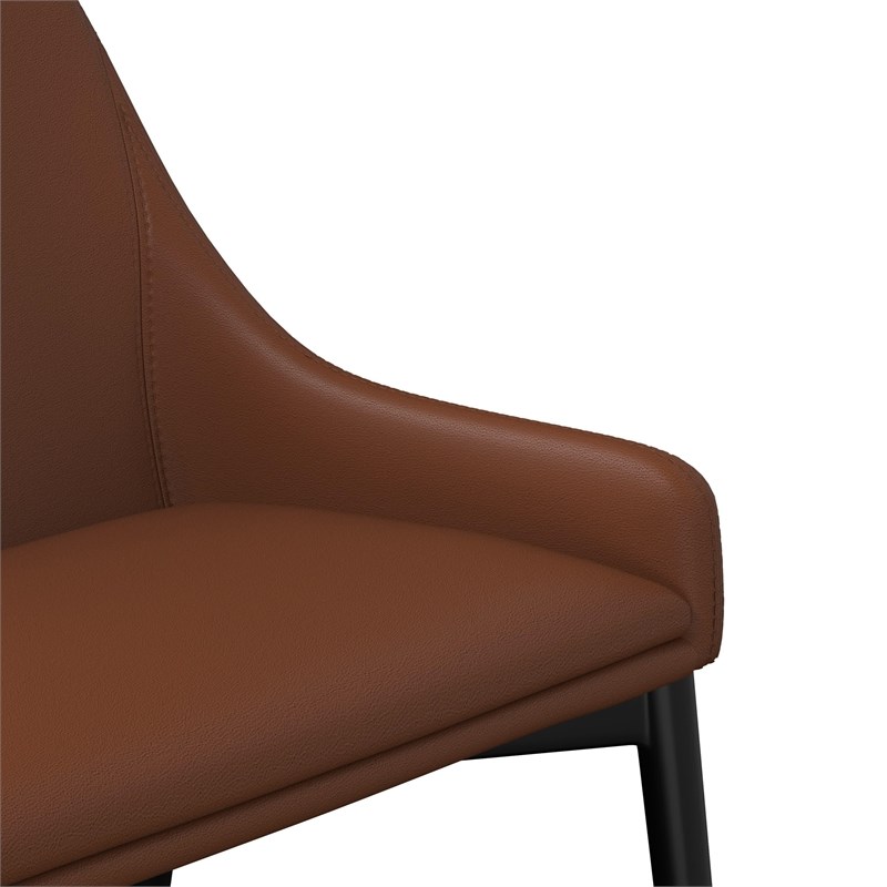 Set of 2 Cognac Faux Leather Dining Chairs