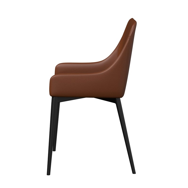 Set of 2 Cognac Faux Leather Dining Chairs