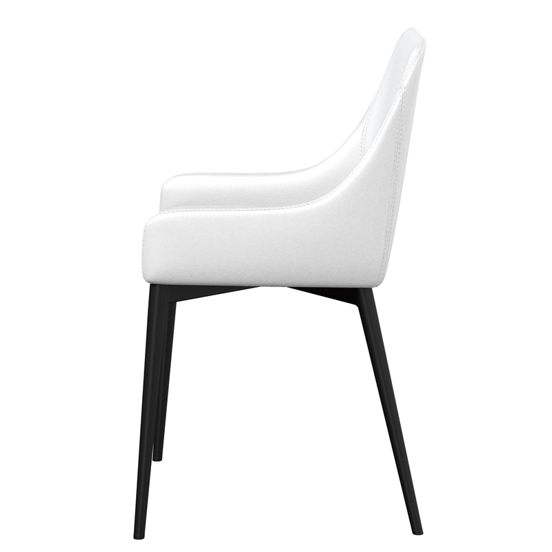 White PU dining chair with black legs Set of 2