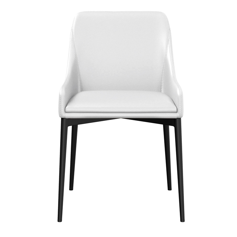White PU dining chair with black legs Set of 2