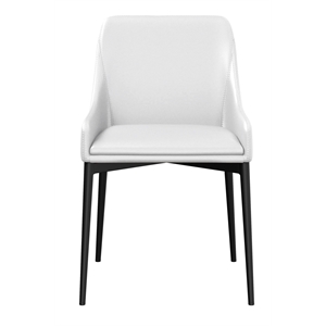 White PU dining chair with black legs Set of 2