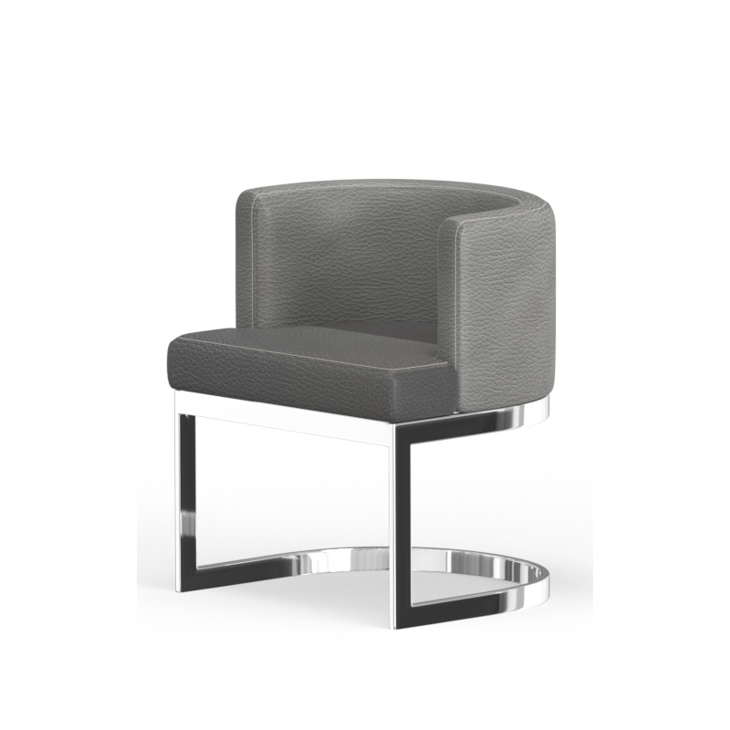 Wingback Dining chair in gray PU seat chrome base