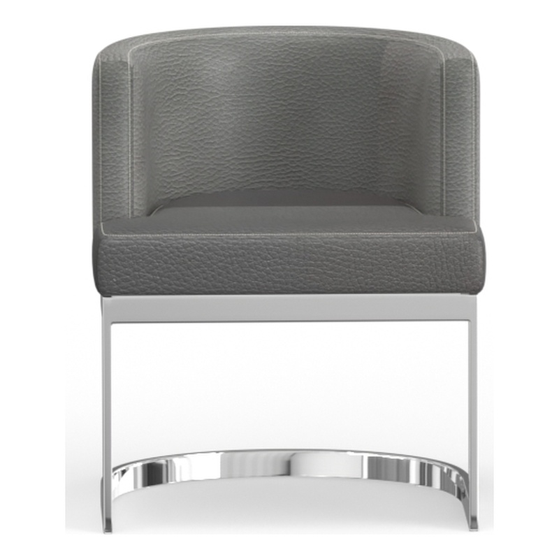 Wingback Dining chair in gray PU seat chrome base