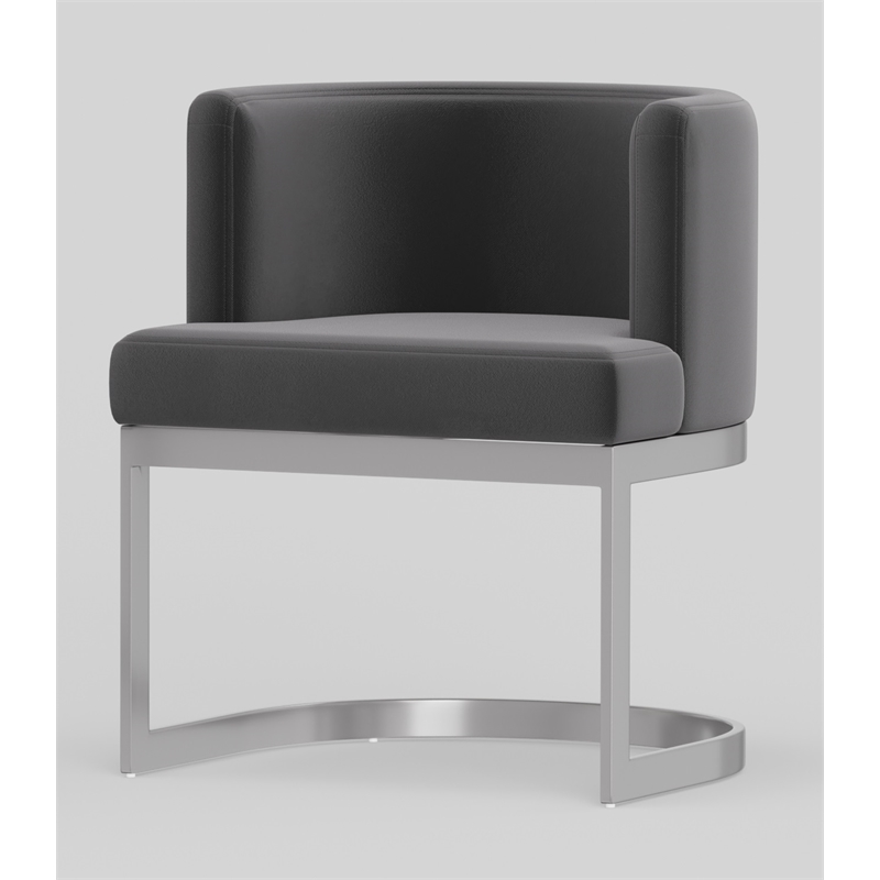 Wingback Dining chair in gray fabric seat stainless steel base