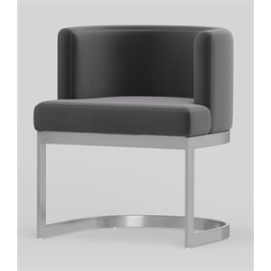 Wingback Dining chair in gray fabric seat stainless steel base