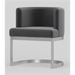 Wingback Dining chair in gray fabric seat stainless steel base