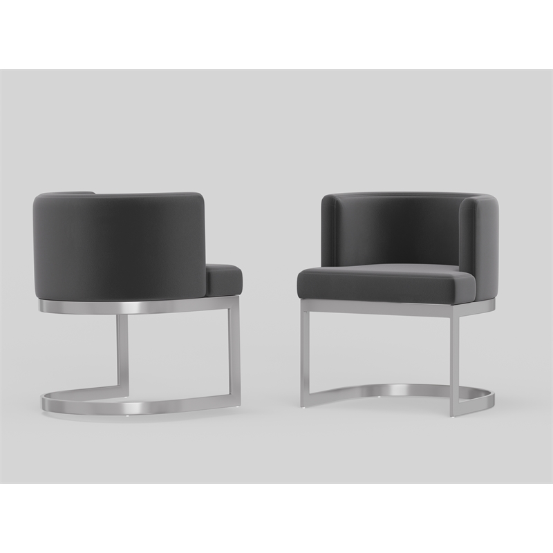 Wingback Dining chair in gray fabric seat stainless steel base